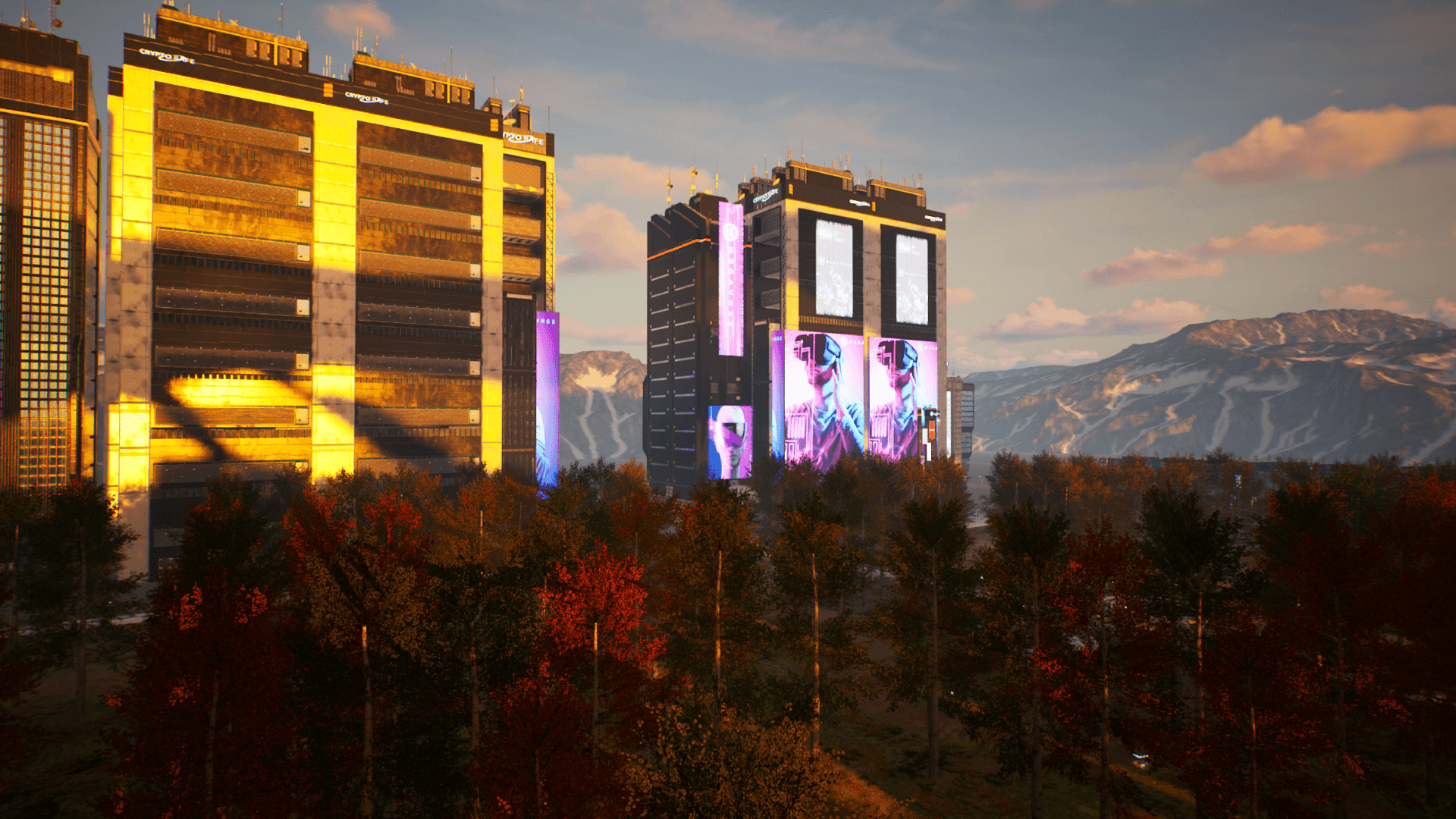 Cyberpunk City with Park